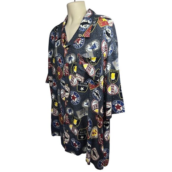 George Mens Vintage Retro Beer All Over Print Blue Button Camp Shirt 3XL Pocket - Picture 3 of 9